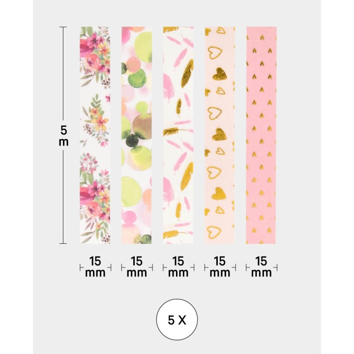 Nastro adesivo Washi tape set Love 5 rotoli