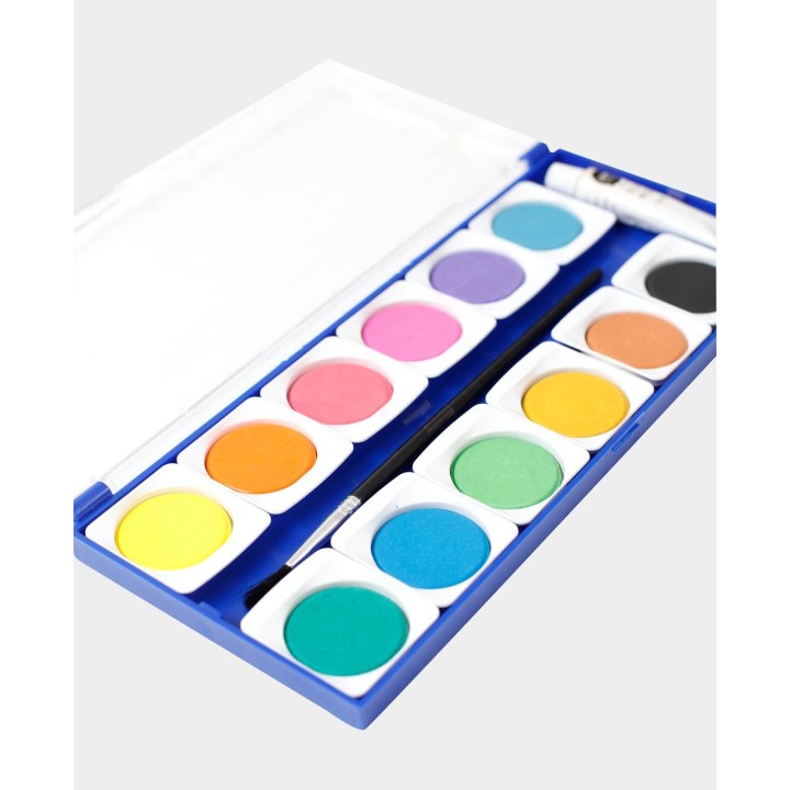 Watercolour box with 12 colours of opaque white and brushes