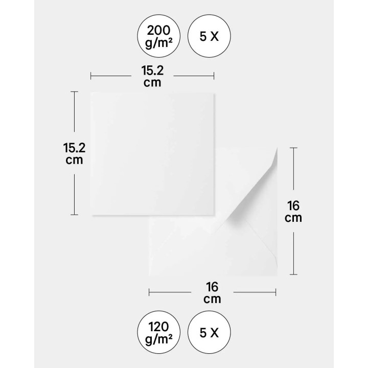 Cartes & Enveloppes Set 5 pcs. Blanc