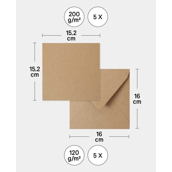 Cartes & enveloppes Set 5 pcs. Marron