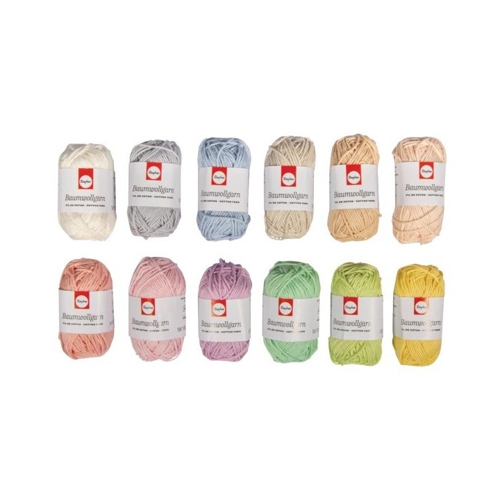 Filato di cotone Rayher mix pastello 12 pezzi