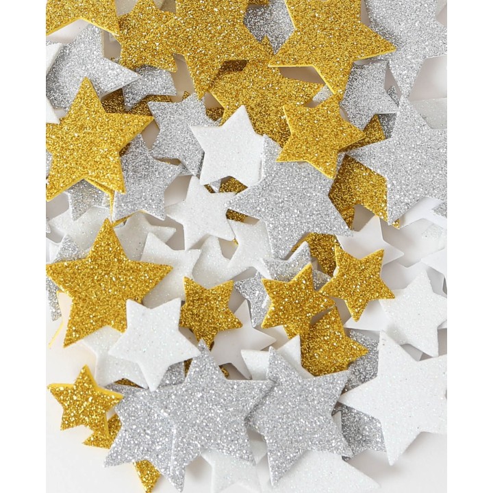 Moosgummi-Glitter Sterne Gold- und Silberglitter 120 Stk.