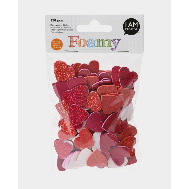 Moosgummi Herzen Sticker mit Glitterfolie 130 Stk.