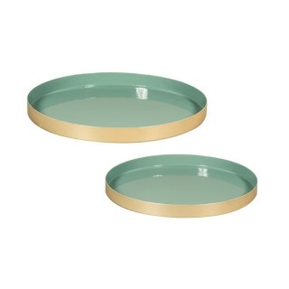 Rayher Lot de 2 plateaux décoratifs en métal or-eucalyptus-vert