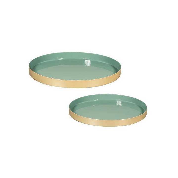 Rayher 2er Set Metall Deko Tabletts Gold-Eukalyptus-Grün