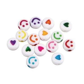 Rayher plastic beads laughing faces & hearts coloured 40g