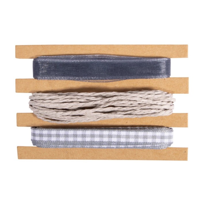 Set di nastri e cordoncini Rayher grigio argento 9m