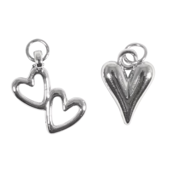 Charms in metallo Rayher Cuore e doppio cuore in argento