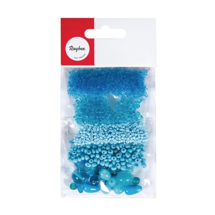 Rayher Glasperlen-Mix Azurblau 40g
