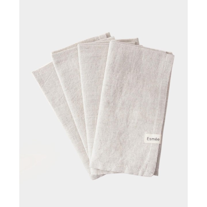 set di 4 tovaglioli in misto cotone e lino beige