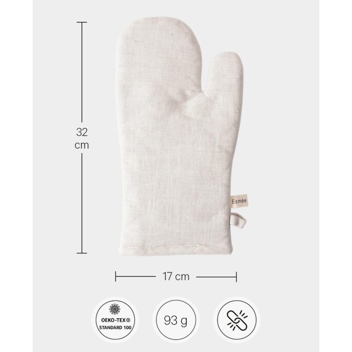 1 paire de gants de four en mélange de coton et de lin beige