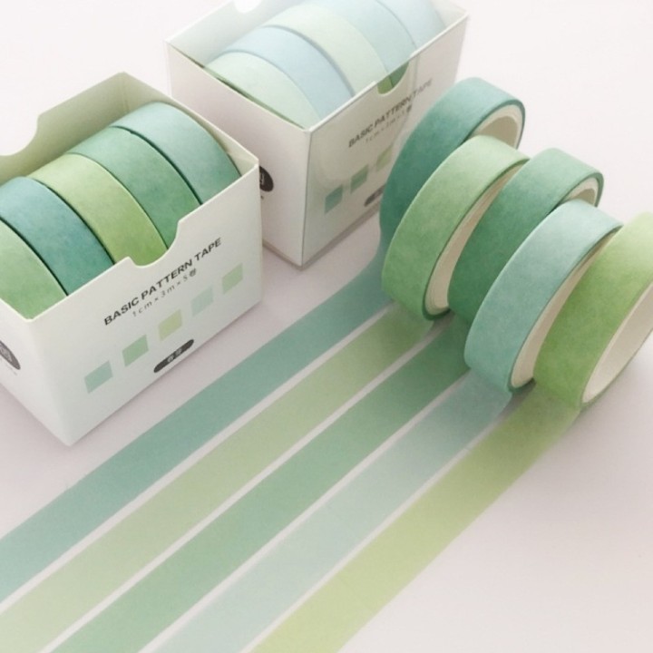 5 rouleaux de boîte Washi-Tape tons verts
