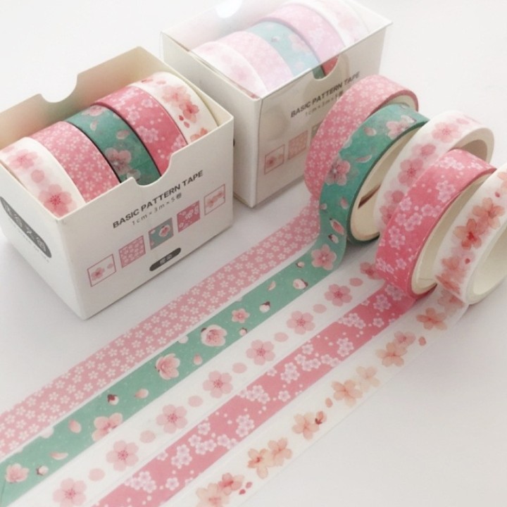 5 rolls washi tape box cherry colours