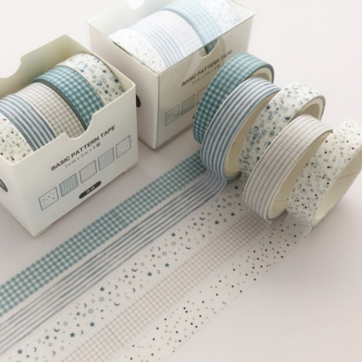 5 rouleaux de boîte de washi tape Cyan Dew