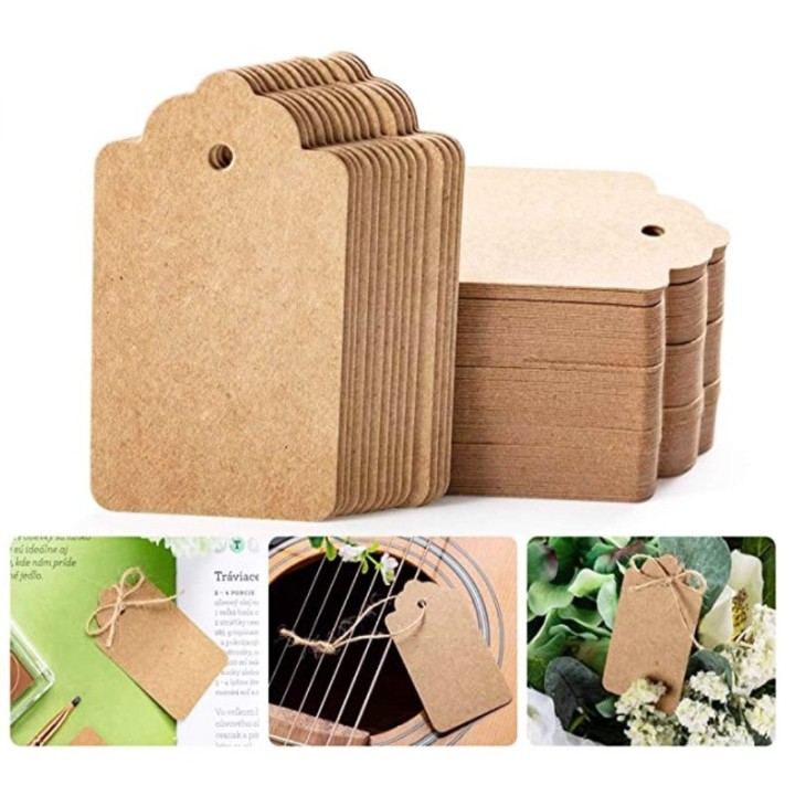 100 pezzi. Etichetta in carta kraft 5 x 3 cm marrone