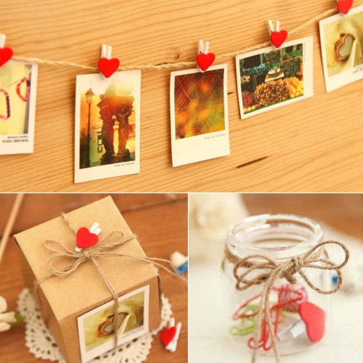 Mini wooden pegs white with heart 50 pcs.