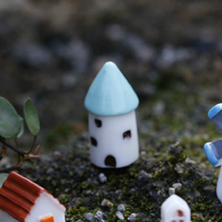 Mini houses for micro landscapes 2 pcs. White-blue