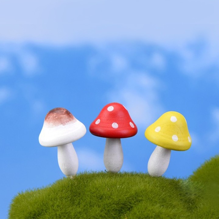 Mini funghi di legno colorati 5 pezzi.