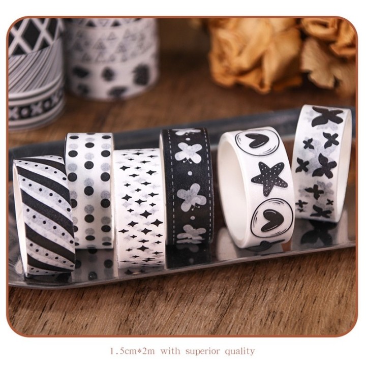 Washi Tape Set 60 Rollen Schwarz-Weiss