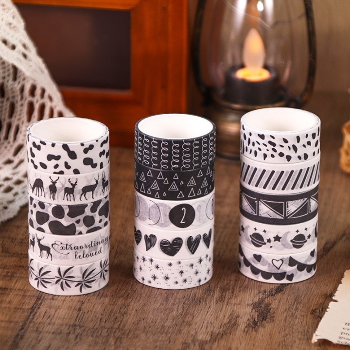 Set Washi Tape 60 rouleaux noir et blanc