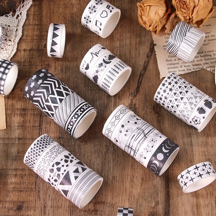Washi tape set 60 rolls black and white