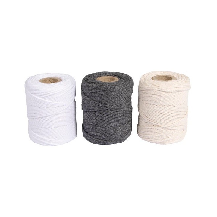 Rayher 3 rotoli di filato macramè grigio bianco sabbia