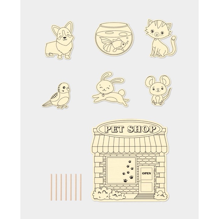 Jeu de coloriage en bois 7 pièces Pet Shop