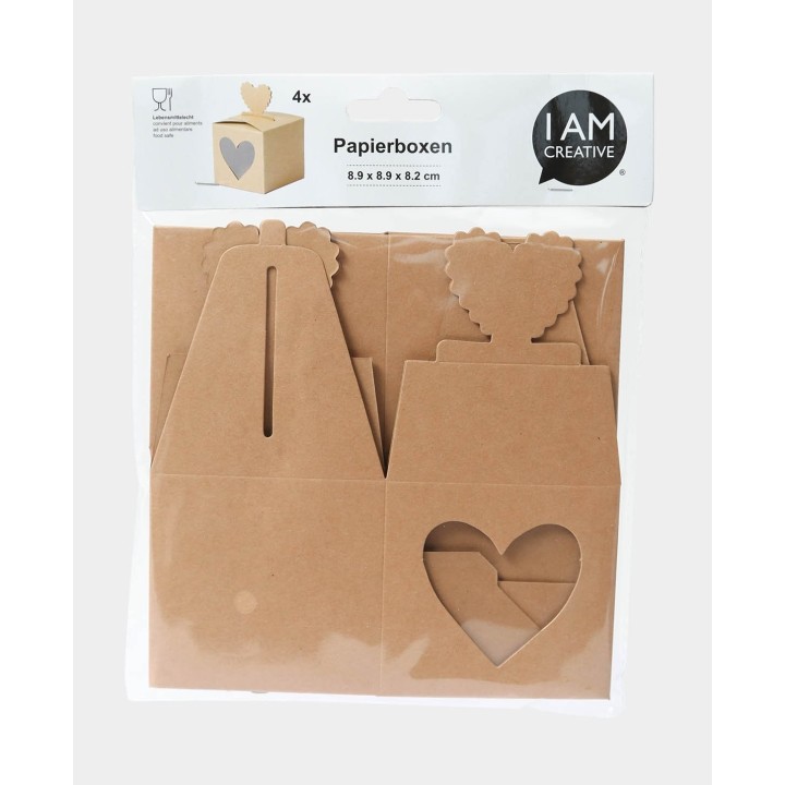 Boîtes en papier Cœur 8.9cm 4 pcs. Marron