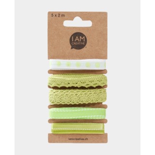 Rubans cadeaux 15mm vert clair & blanc