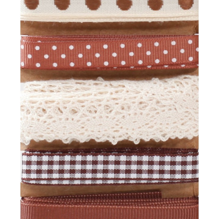 Rubans cadeaux 15mm Beige & Marron