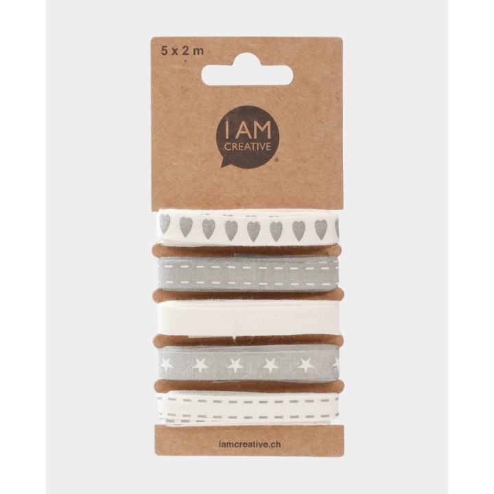 Gift ribbons 15mm light grey & ecru