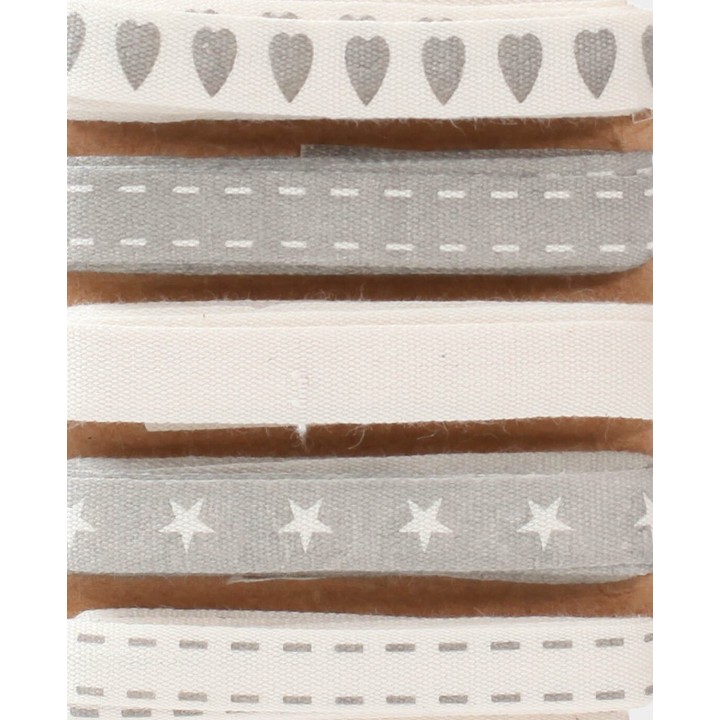 Gift ribbons 15mm light grey & ecru