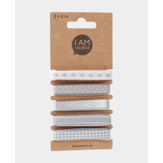 Gift ribbons 15mm grey & white