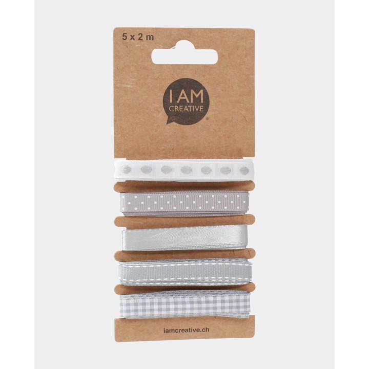 Gift ribbons 15mm grey & white