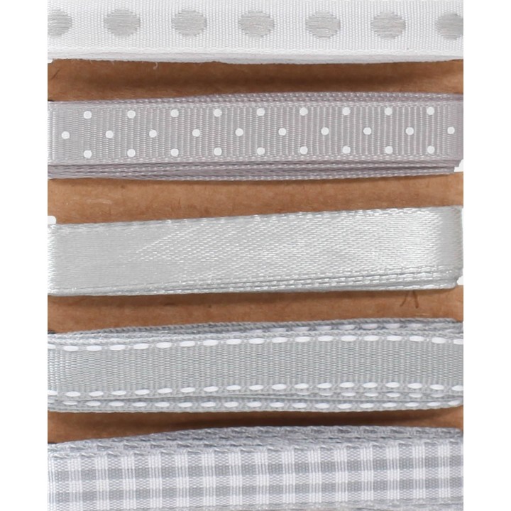 Gift ribbons 15mm grey & white