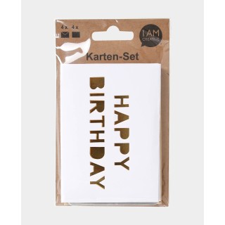 Set di biglietti di buon compleanno da 8 pezzi in bianco e beige