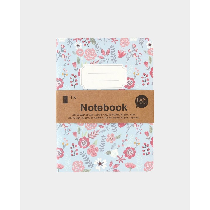 Notebook floral pattern with chequered leaves 60 sheets Light blue