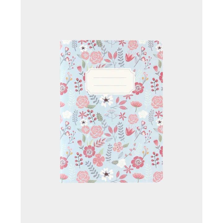 Notebook motif floral avec feuilles quadrillées 60 feuilles bleu clair
