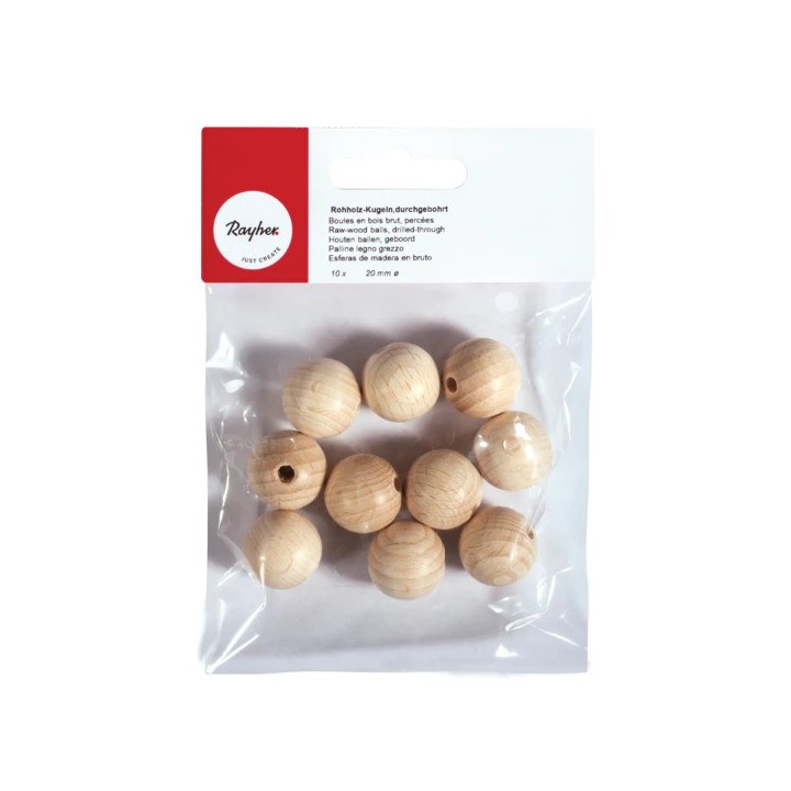 Rayher boules de bois brut percées 20mm 10 pcs.