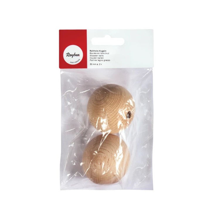 Rayher boules de bois brut percées 50mm 2 pcs.