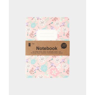 Ordinateur portable motif oiseaux et fleurs avec feuilles quadrillées 60 feuilles rose