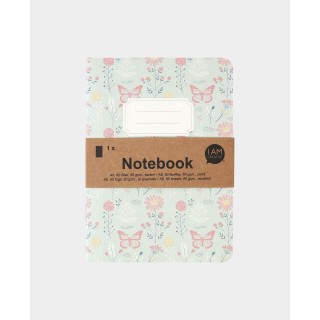 Notebook floral pattern chequered leaves 60 sheets mint green