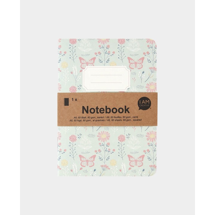 Notebook motif floral à carreaux 60 feuilles vert menthe