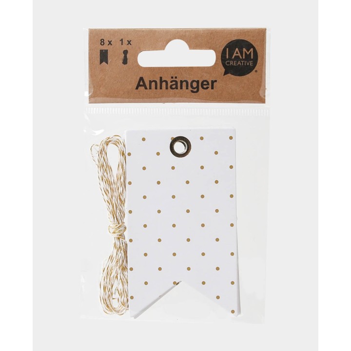 Gift tags with gold polka dots 8 pcs. White & gold