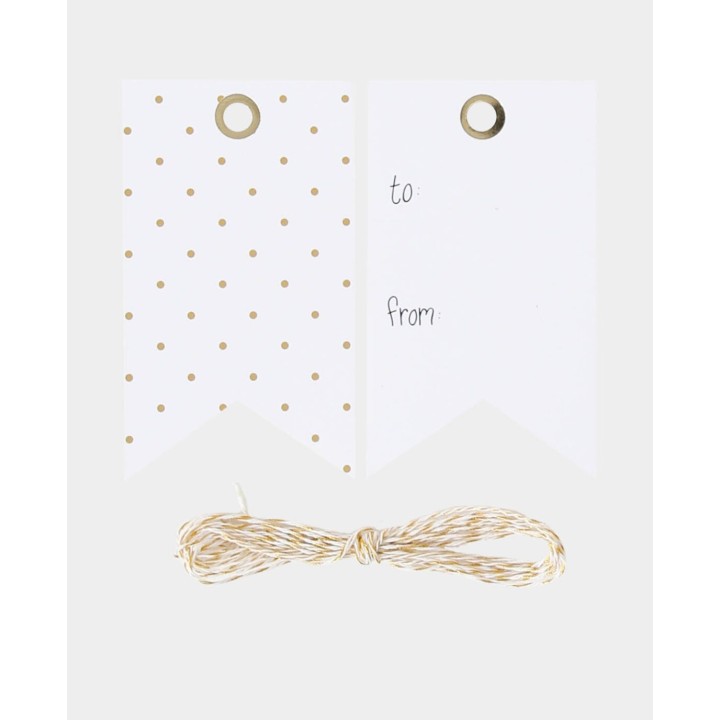 Gift tags with gold polka dots 8 pcs. White & gold