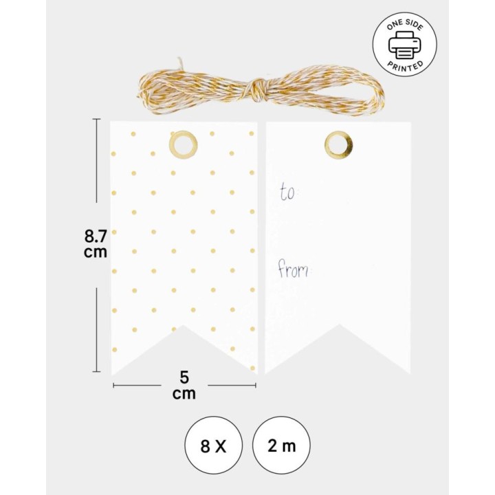 Geschenkanhänger mit goldenen Tupfen 8 Stk. Weiss & Gold