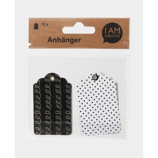 Geschenkanhänger mit Mustern 12 Stk. Schwarz & Weiss