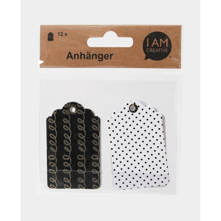 Geschenkanhänger mit Mustern 12 Stk. Schwarz & Weiss