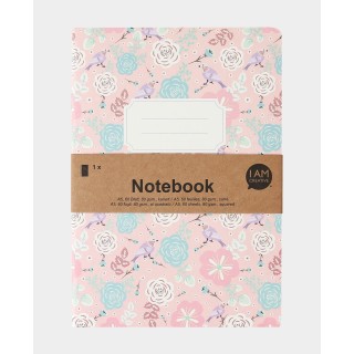 Notebook oiseau motif floral à carreaux A5 60 feuilles rose