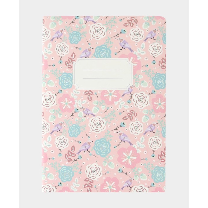 Notebook oiseau motif floral à carreaux A5 60 feuilles rose